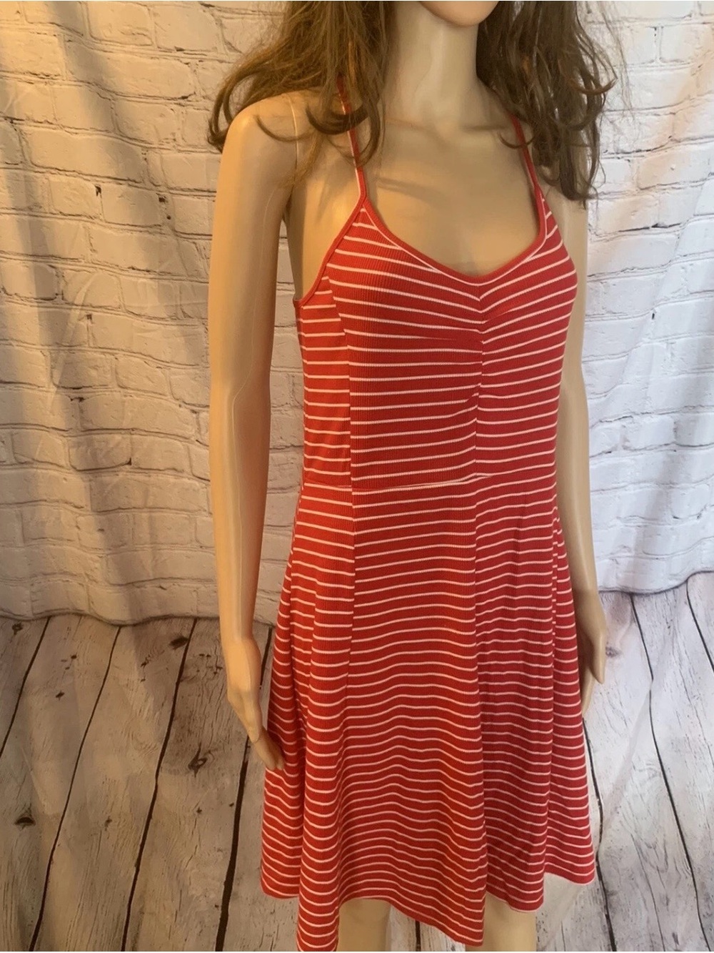 Maurices Women's Red Striped Dress Spaghetti Strap Size Medium  Adjustable Strap